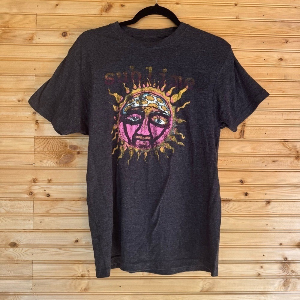 Sublime Band Tee Charcoal Grey Large Yellow Pink Sun Ska Punk Reggae Fan Tee